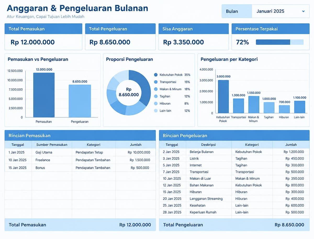 Pratinjau Monthly Budget spreadsheet