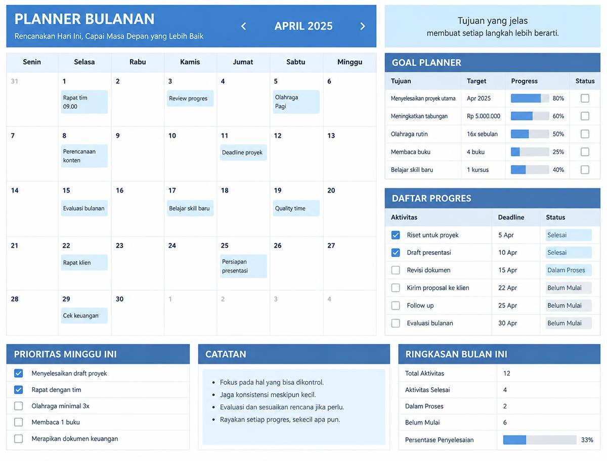 Pratinjau Monthly Planner spreadsheet